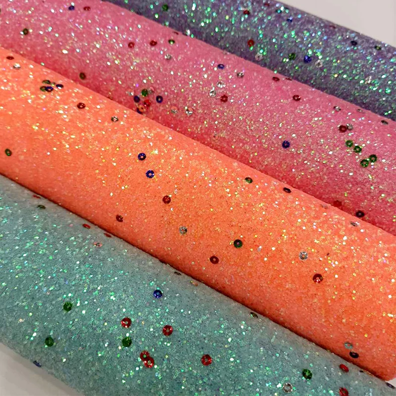 

XHT Colorful Sequins Sparkling Multicolored Chunky Glitter Faux Leather Fabric Sheet for Shoe/Bag/Hair Bow/DIY Accessories