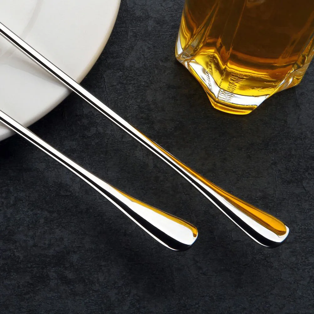 

6PCS Household Stainless Steel Ice Spoon Tea Milkshake Coffee Dessert Soup Multi-Purpose Spoon Kitchen Restaurant Silver Spoon