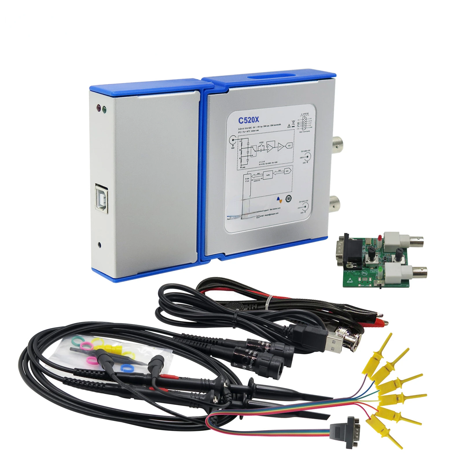 

C520X PC Virtual Digital Handheld Oscilloscope 2 Channel Bandwidth 20Mhz Sampling data 50M with probe USB cable