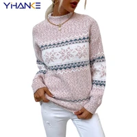 christmas womens knitted sweater 2022 autumn and winter new trending clothing half high neck snowflake korean simple sweater
