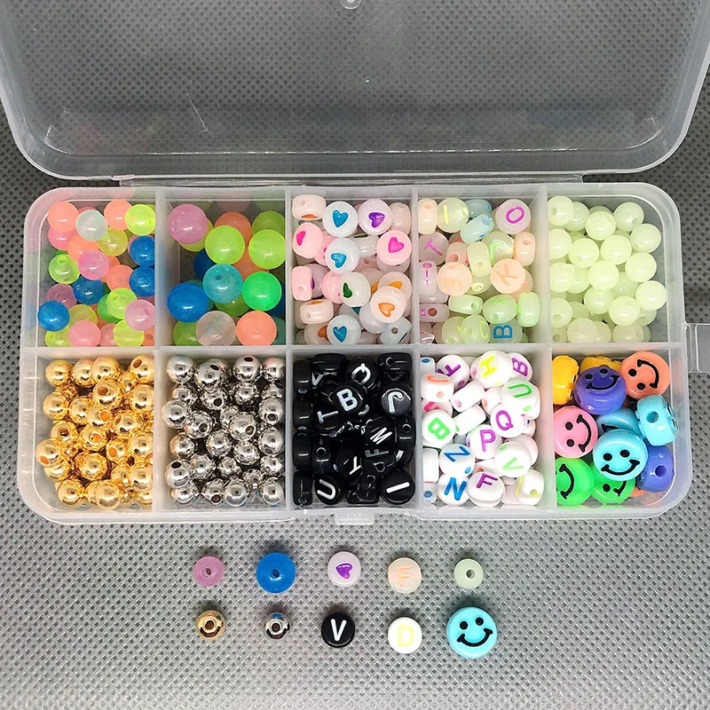 

Luminous Beads Smiley Face Letter Beads Beading Material Acrylic Beads Boxed Children's DIY Bracelet Combination Bead Set