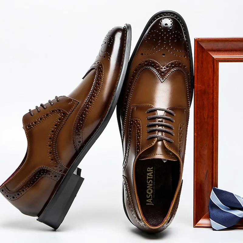 

Classic British Style Pointed Toe Leather Shoes Men Oxfords Business Formal Men Leather Shoes Brogue Flats Men Wedding Shoes