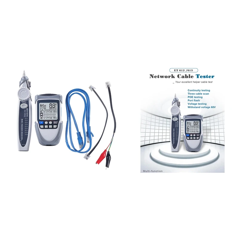 

Handheld Multi-Function Network Cable Tester LCD Screen Display Digital Wire Trackers Voltage Polarity POE Test