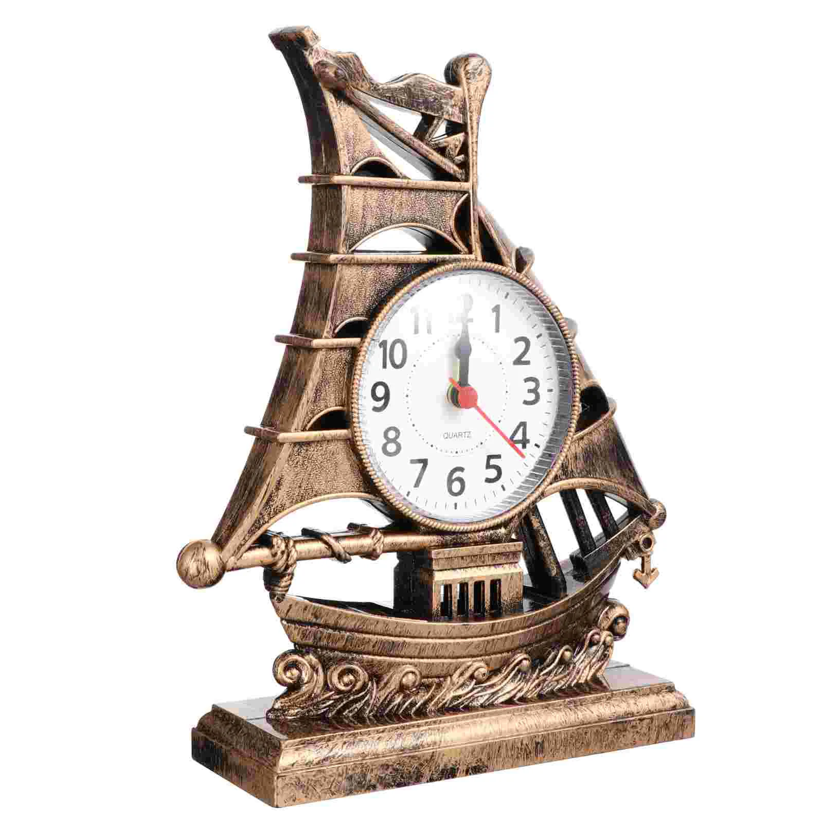 

Clock Alarm Sailboat Table Vintage Retro Desk Model Ornament Nautical Figure Clocks Boat Bedside Silent Decoration Sailing