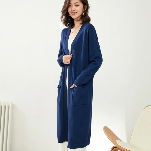 Autumn And Winter New Knitted Cardigan Long Coat Ladies Korean Version Solid Color Outer Loose Long-Sleeved Top Sweater Slim Fit 4