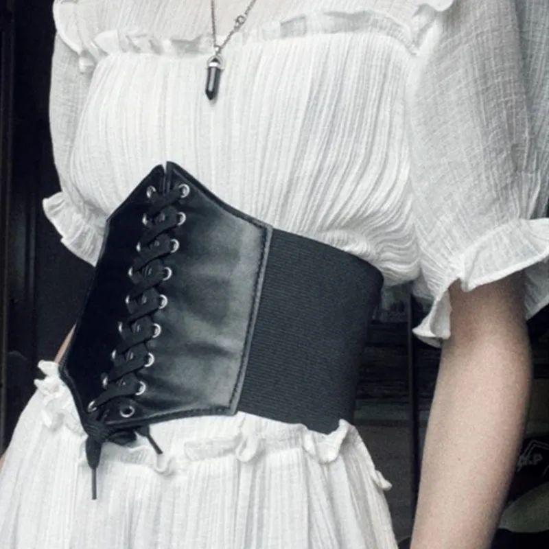Retro Simple Leather Pu Lace Up Women's Court Waist Elastic Wide Waist Closure Decorative Fashion Belt dress belt 1 Retro Simple Leather Pu Lace Up Women's Court Waist Elastic Wide Waist Closure Decorative Fashion Belt dress belt 1
