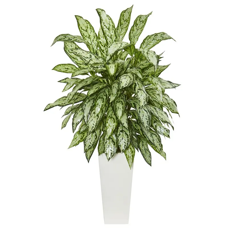 43" Plastic/Polyester Silver Queen Artificial Plant in Planter, Green