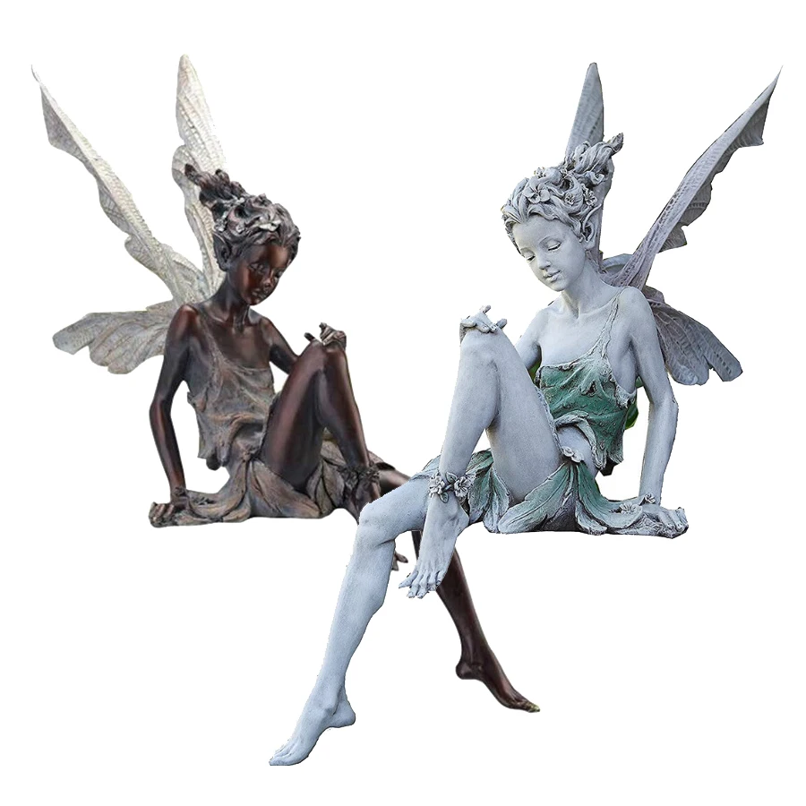 

Ангельская девушка, цветок, фея, скульптура, наружная сказочная статуя Jardin, статуэтка Ангела из смолы, ремесло, украшение для дома, сада, двора