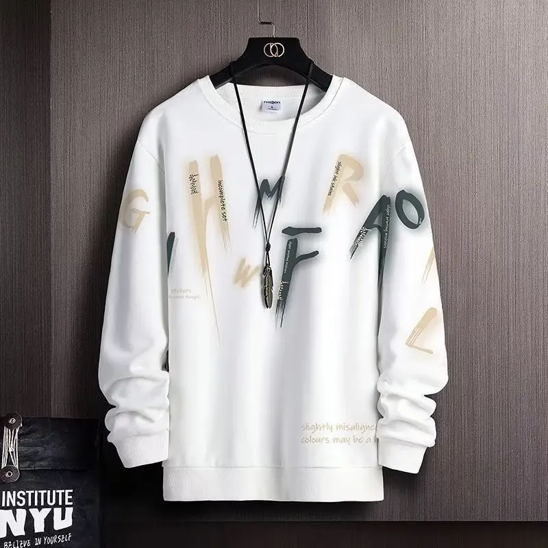 

Spring and Autumn Fashion Men's Sweatshirt Jacket American Trend Letter Printed Loose False Two Piece Long Sleeve T-Shirt Top