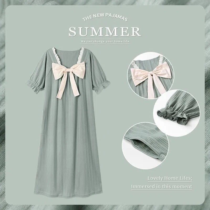 Pure Cotton Nightdress Women's Summer Thin Short-sleeved Student Pajamas Lovely Princess Style Half Sleeve