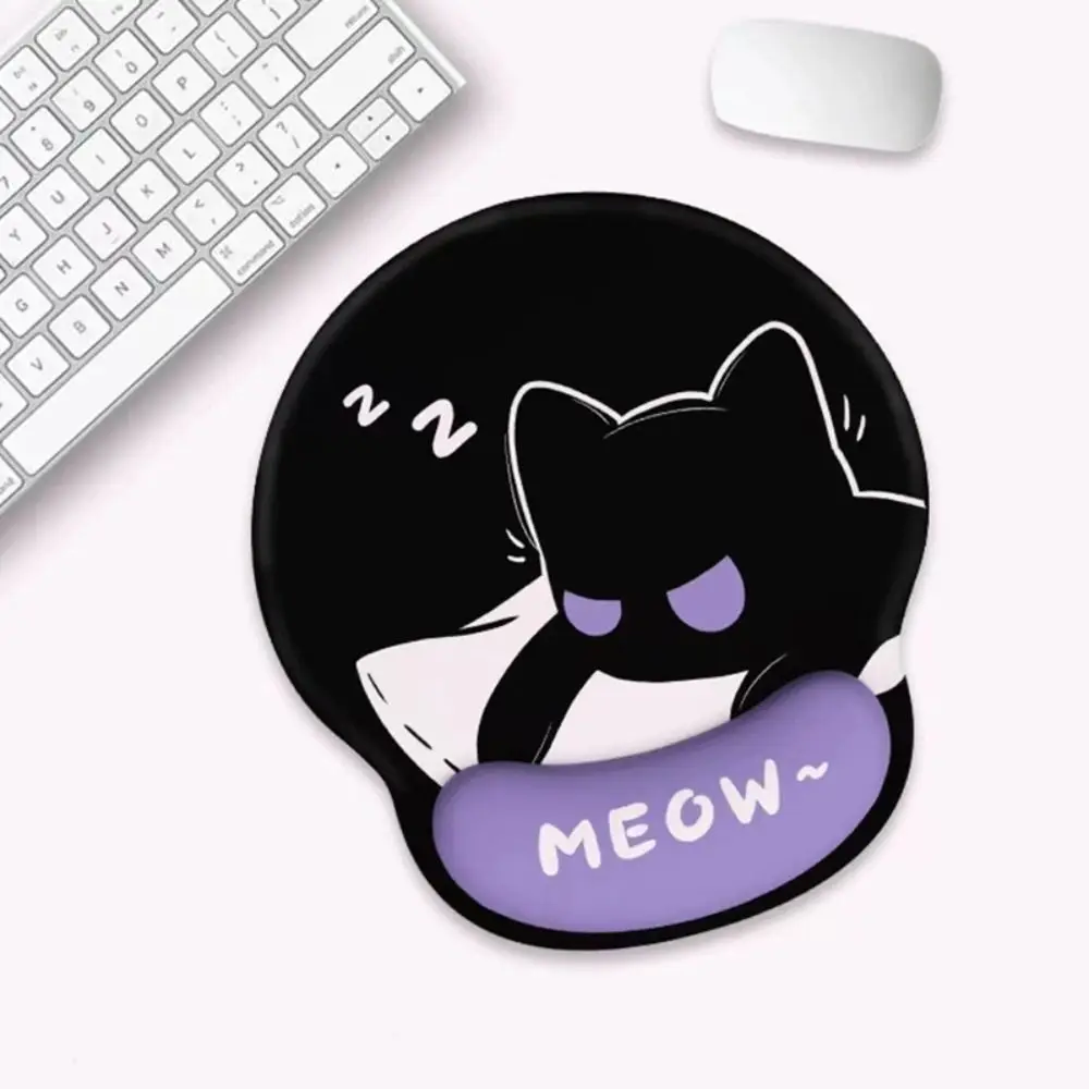 Нескользящий коврик для мыши с рисунком черного кота и запястья