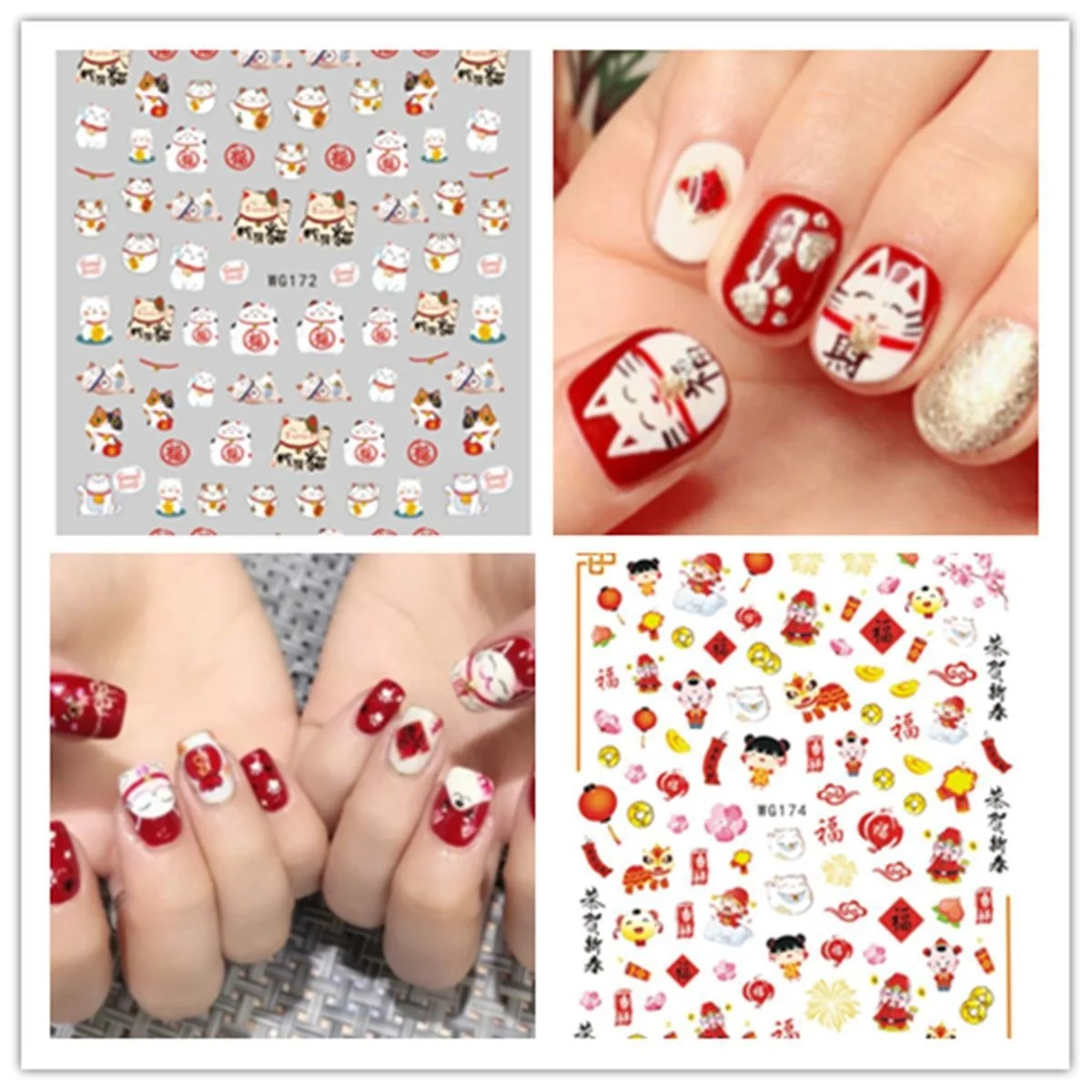 

Zhaocai, наклейка для улучшения ногтей в виде кошек, новый год, ремешок, клей, 3D Zhaocai, наклейка для улучшения ногтей в виде кошки