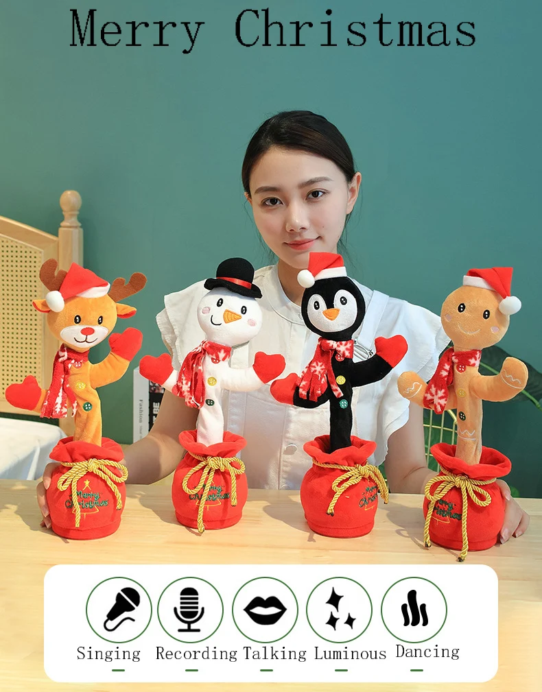 

1 шт., плюшевая игрушка, электрическая игрушка для пения, танцев, Рождественский лось/Снеговик, Рождественская кукла, электронная игрушка для C