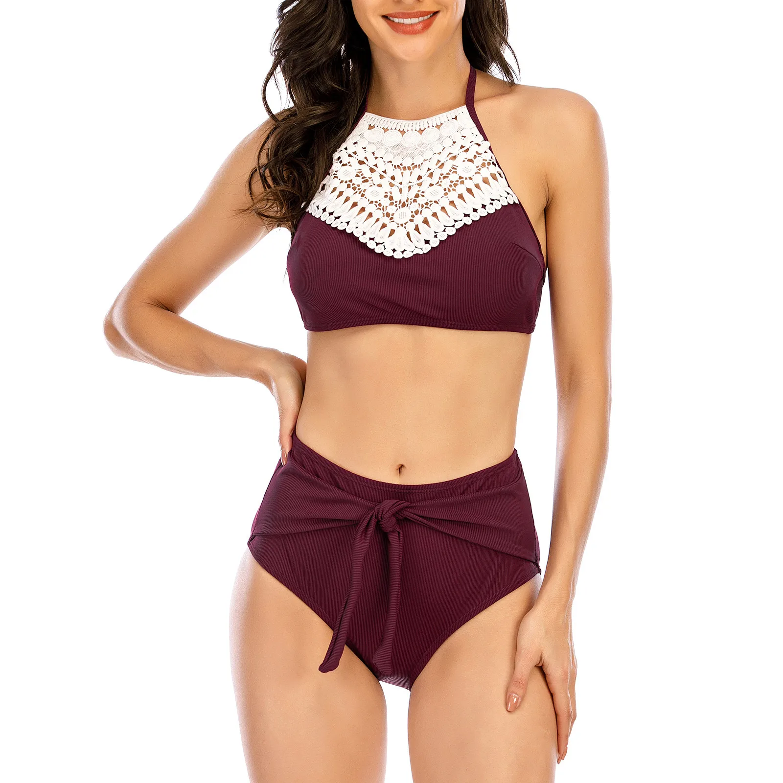

Breast Support Swimsuits for Women Boys Swimming Suits Size 14-16 Sexy Lace Women's Split Hollow Solid Black Dot Bikini Bottom