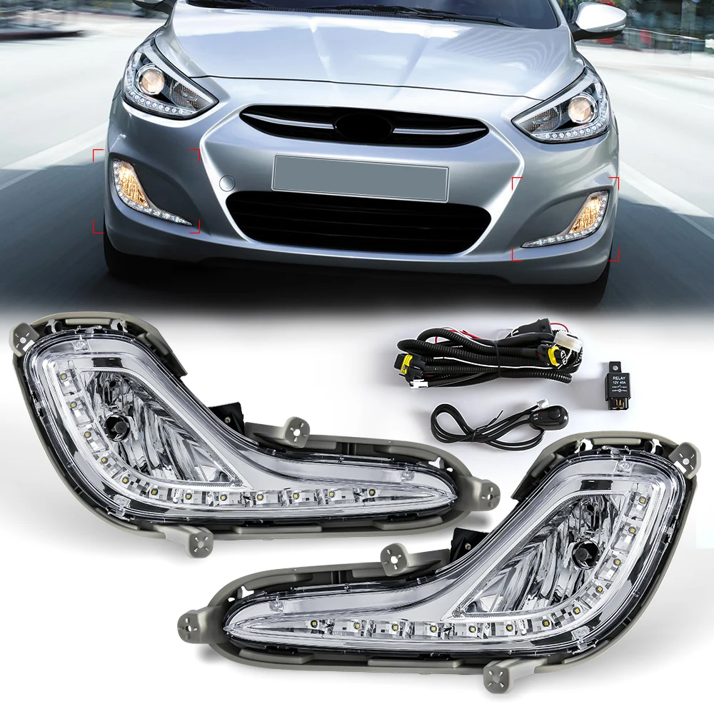 

For Hyundai Accent 2012 2013 2014 2015 2016 2017 DRL LED Daytime Running Light Fog Lamp Car Auto Headlight Waterproof Daylights