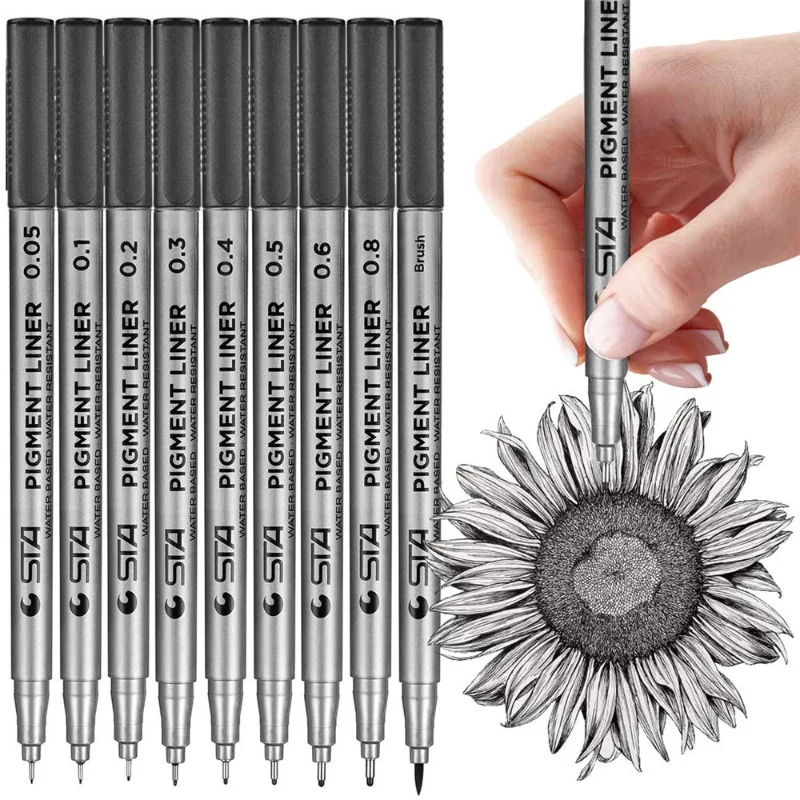 

STA Waterproof Fade Proof Micron PenTip Fine Liner Black Sketch Water Marker Pen for Manga