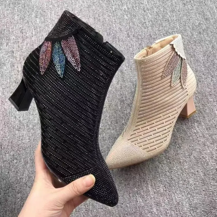 

Женские босоножки со стразами, универсальные туфли на толстом среднем каблуке, заостренный носок, босоножки на молнии, пикантная обувь на платформе