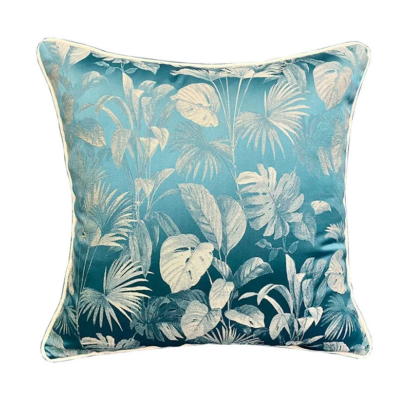 

DUNXDECO Lake Blue Palm Leaf Jacquard Luxury Cushion Cover Decorative Pillow Case Modern Style Art Living Room Sofa Coussin
