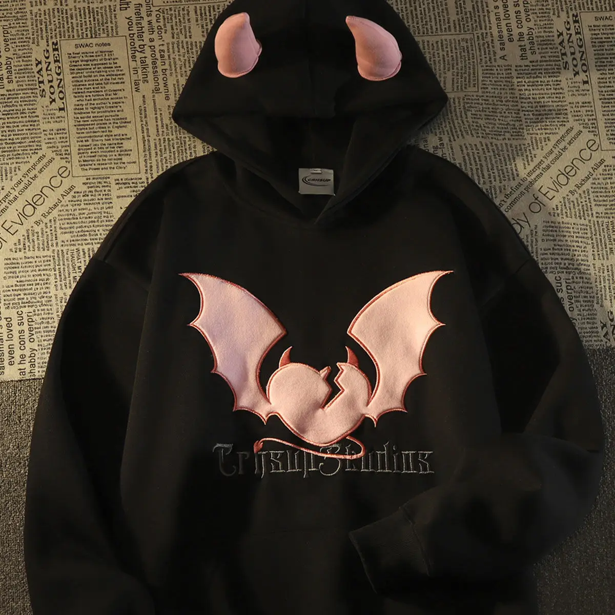 

HOUZHOU Grunge American Retro High Street Hoodie Women Little Devil Y2k Hip Hop Oversized Hooded Sweatshirt Autumn 2023 Chic