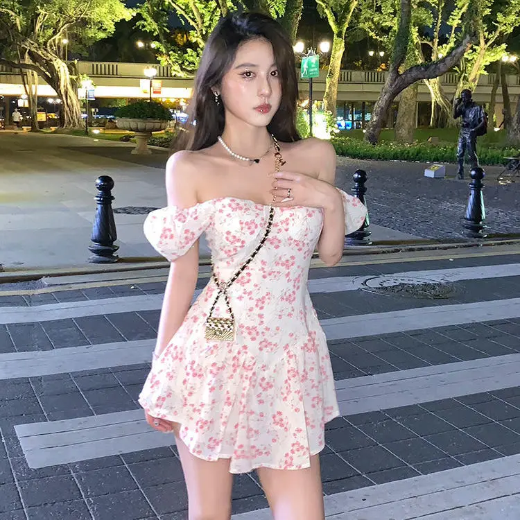 

Summer Floral Dress For New Year 2022 Fashion Casual Women Dresses Puff Sleeve Princess Dress Sexy Mini Robes Fairy Clothes