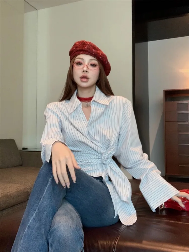 Женские рубашки Ezgaga элегантные полосатые Цветочные Асимметричные тонкие с