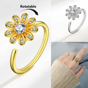 Anxiety Ring Figet Spinner Rings For Women Rotate Freely Spinning Anti Stress Accessories Daisy Sunflower Anxiety Jewelry Gifts