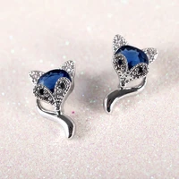 fashion stud earrings cute fox animal cubic zirconia earrings for women silver gold color wedding jewelry birthday gifts
