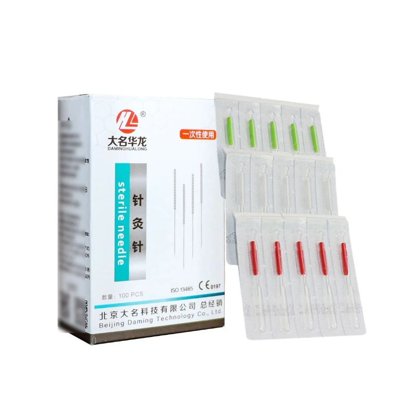 

100pcs 0.14/0.16/0.18/0.20mm Sterile acupuncture needle plastic handle one by one package disposable needle beauty massage