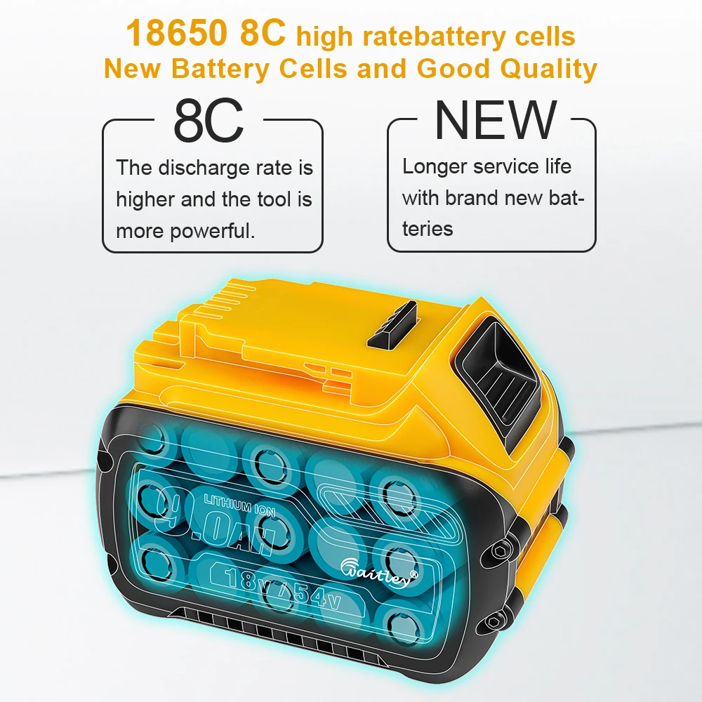 Фото Литий-ионный аккумулятор Waitley 20V 60V 9.0Ah для электроинструментов DEWALT FlexVolt, замена литиевых батарей DCB609 DCB606 18V/54V №4