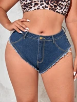 summer fashion chic ripped holes high waist button loose female shorts jeans casual wide leg women denim shorts 2022