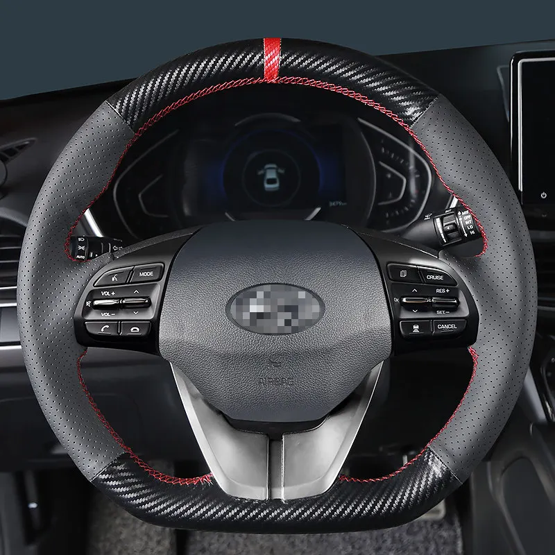 

High Quality Hand Stitched Carbon Fiber Leather Steering Wheel Cover for Hyundai Elantra 4 2016-2019 Ioniq 2017-2019