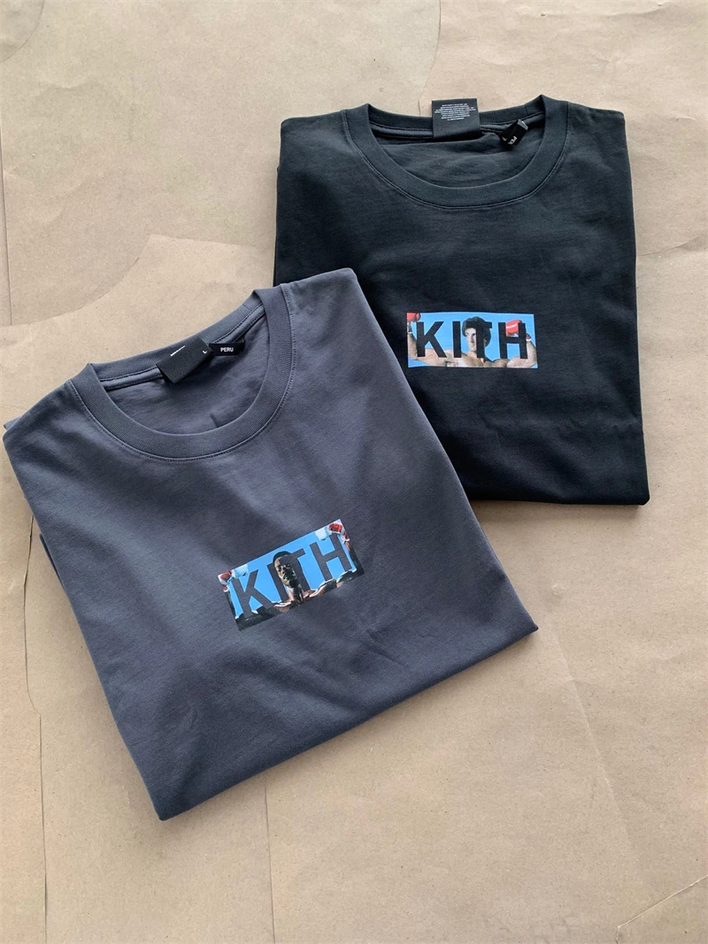 

2023ss Box Logo Kith Washed Black Gray T-shirt Men Women 1:1 Best Quality Oversized T Shirts Rocky Top Tees for men