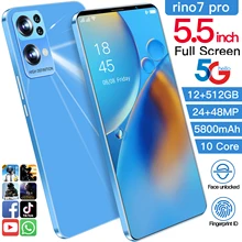2022 Rino 7 Pro smartphone new Cell Phone Big display Global Version 5.5Inch HD Screen 12GB+512GB Dual SIM 5G Network Smartphone