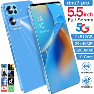 2022 rino 7 pro smartphone new cell phone big display global version 5 5inch hd screen 12gb512gb dual sim 5g network smartphone free global shipping
