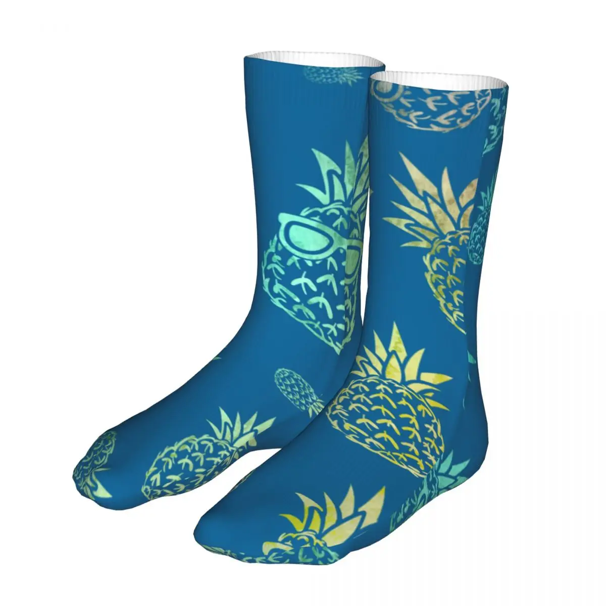 

Blue Tropical Watercolor Pineapple Socks Men Women's Polyester Funny Happy Socks Hip Hop Spring Summer Autumn Winter Socks Gift