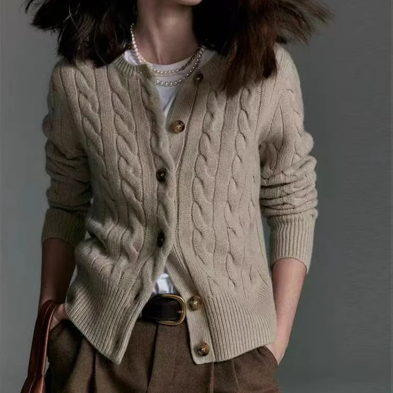 Ленивый вязаный крючком пуловер из 100% чистого кашемира с высоким воротником