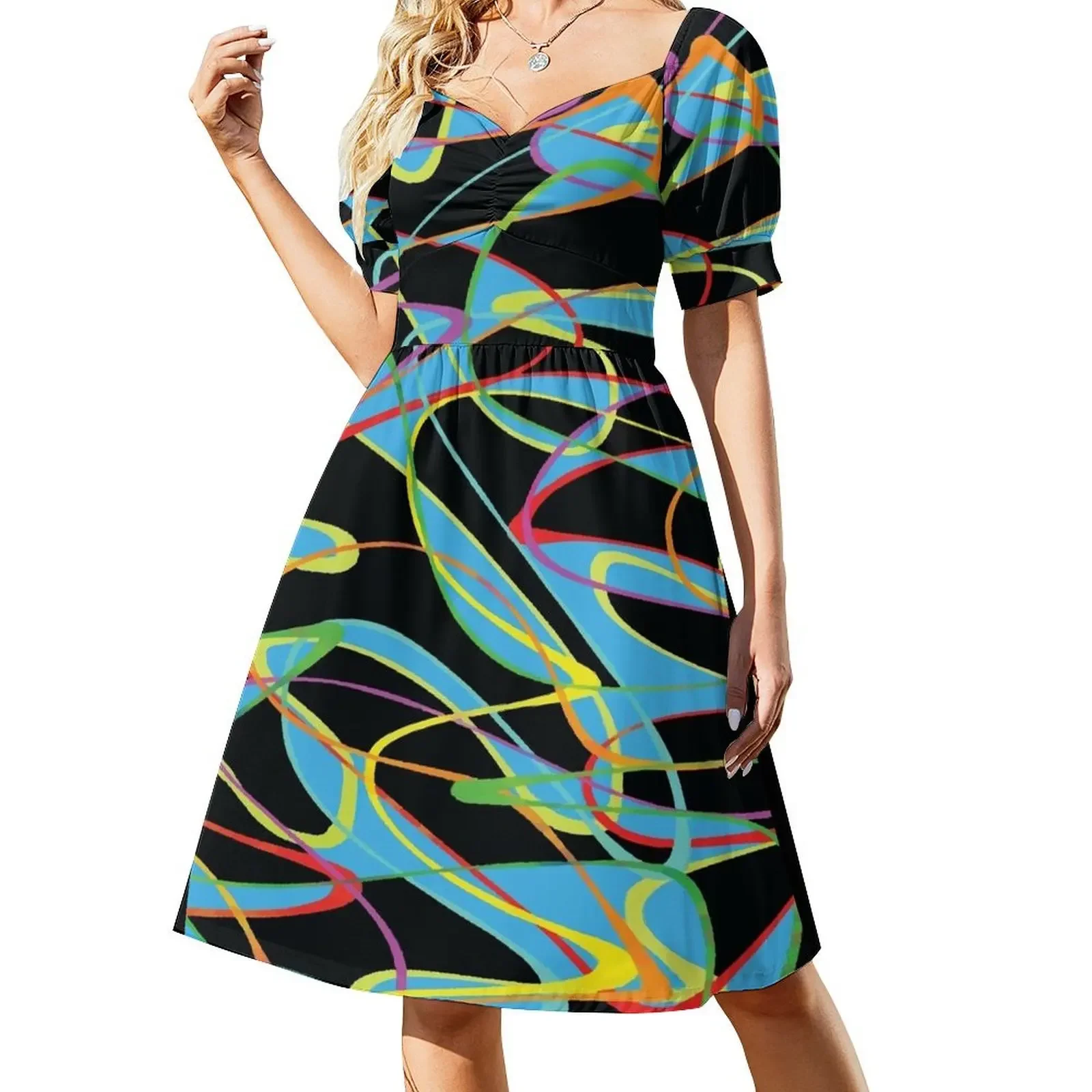 Zany Colorful 80's Zoom Print Платье с короткими рукавами Роскошное платье для беременных