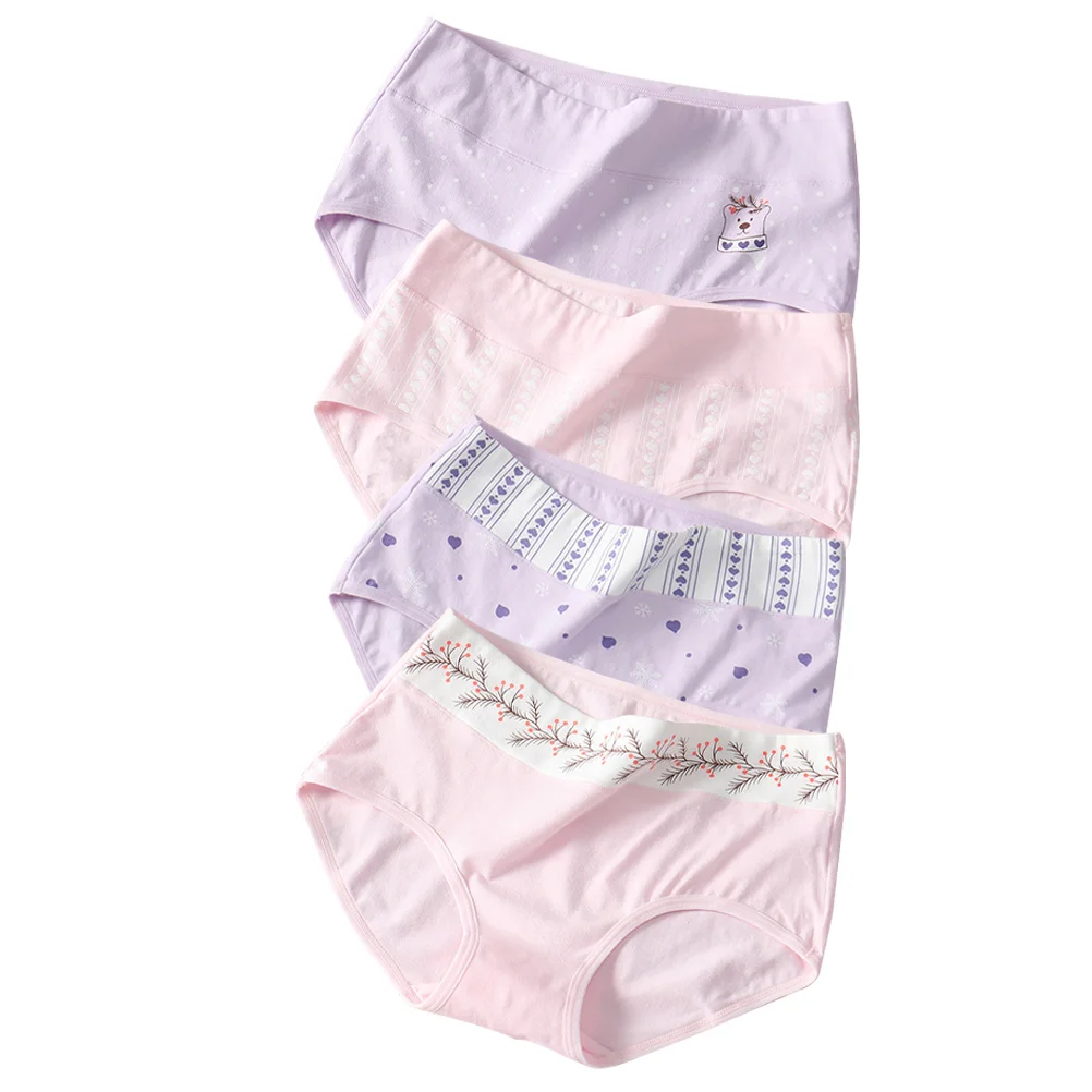 

4 Pcs Cotton Student Briefs Adorable Girl Underpants High Waisted Women Skin-friendly Replace Cartoon Boxers