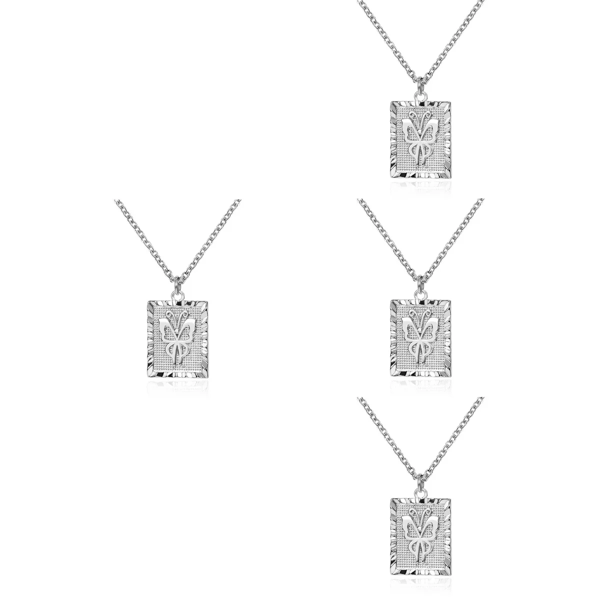 

4pcs Square Charm Necklace Butterflies Necklace Hip Hop Clavicle Chain for Men