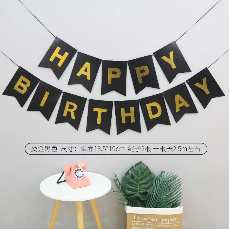 

Hot stamping fish tail letter swallowtail flag birthday party background decorated banner flower party supplies Pink,blue,black