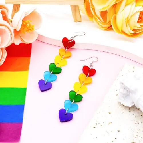 Винтажные висячие серьги Rainbow Love акриловые с кисточками наложенные кардиоидные