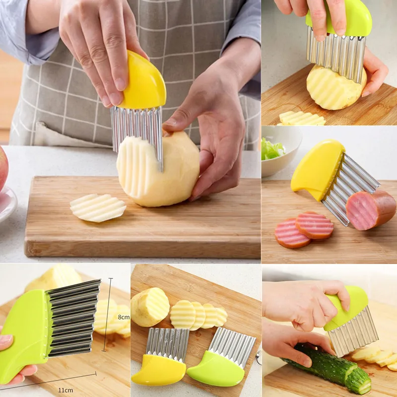 Potato Chip Slicer Dough Vegetable Fruit Crinkle Wavy Slicer Knife Potato Stainless Steel Cutter Chopper French Fry Maker images - 6