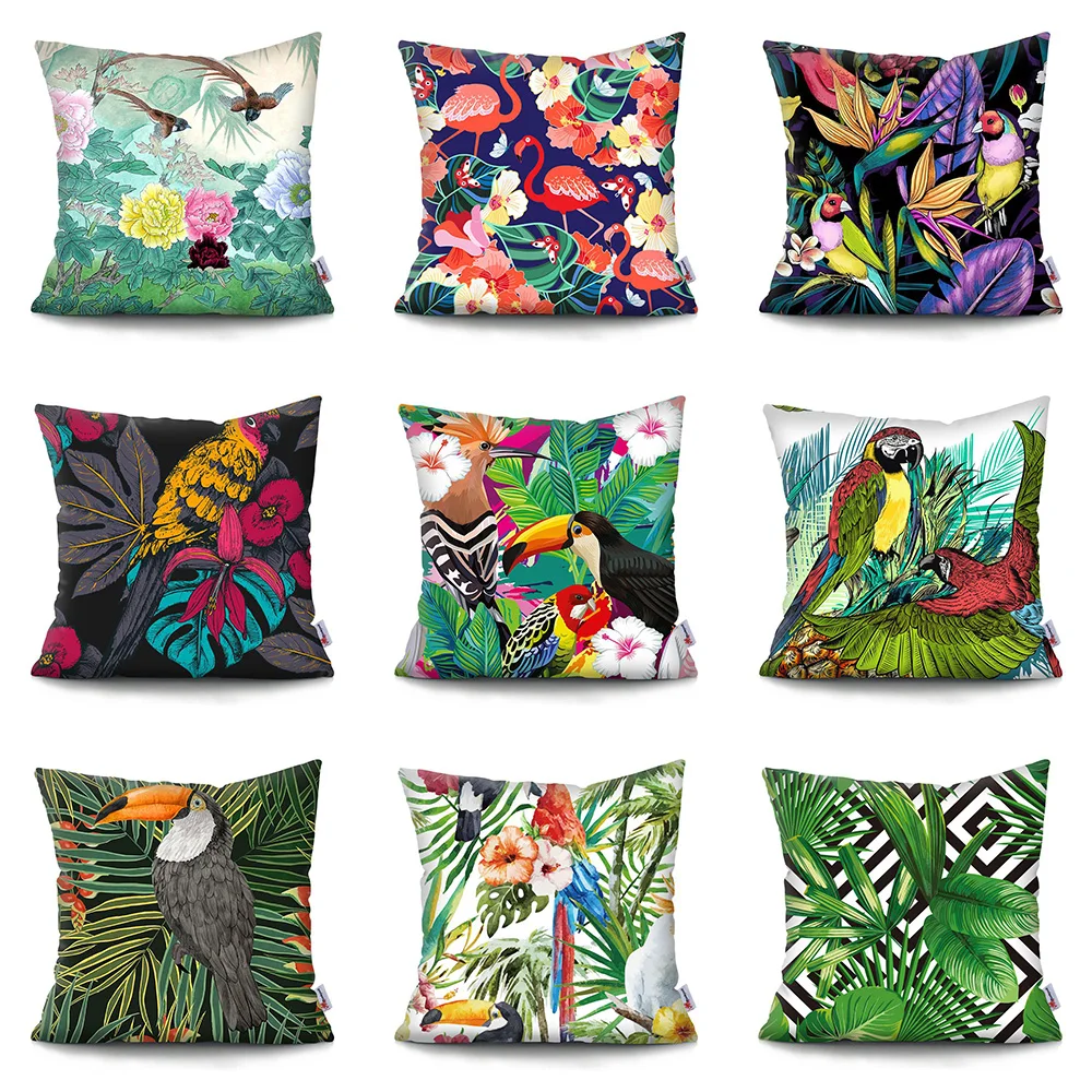 

45x45cm Tropical Plant Parrot Cushion Cover Pillow Decoration Pillowcase Sofa Pillowcase Flower Cushion Cover Pillow Decoration