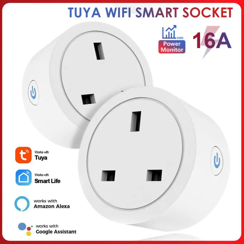 

16A Tuya WIFI Smart Socket UK Plug With Power Monitor Voice Control Timing Home Socket Alexa Google Assistant Smart Life APP