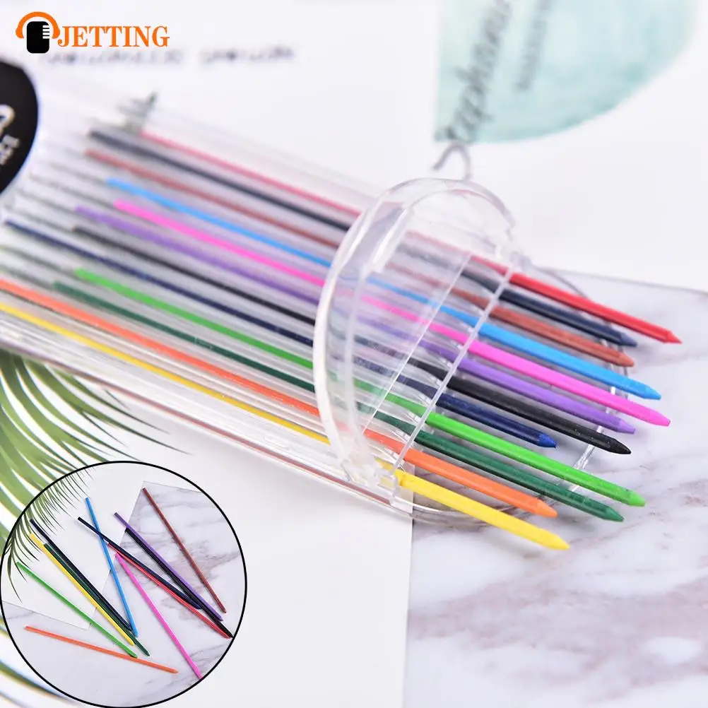 

12pcs/box 2.0 Mm Mechanical Pencil Color Lead Refill 12mm Red Pink Yellow Bule Orange Green Color Drawing Colored