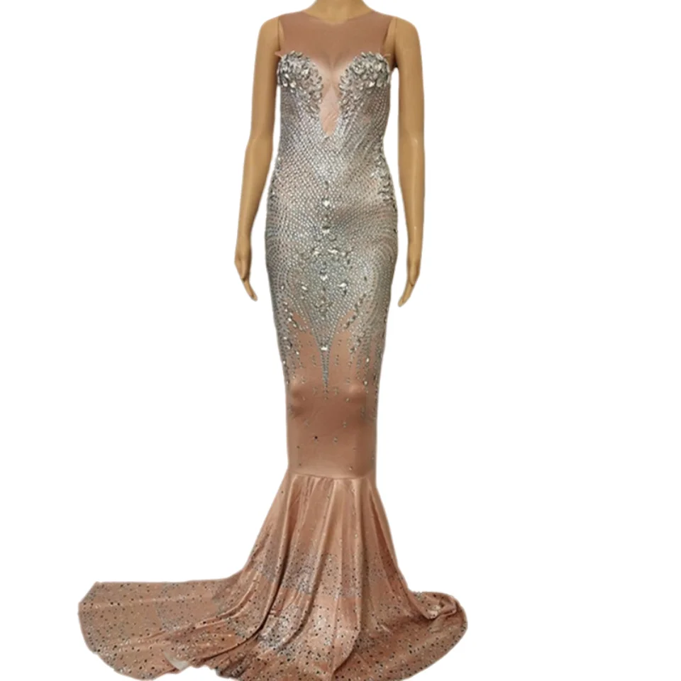 Female Glass Rhinestones Long Dress Mermaid dress Occident Bar Nightclub Singer Star Party Celebration sexy performance Costumes