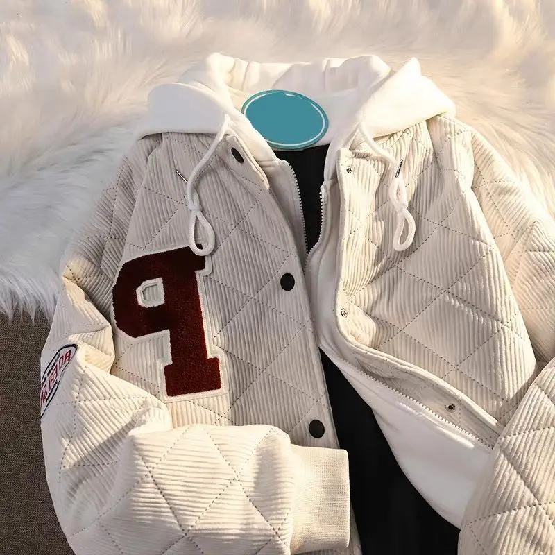 Corduroy Outerwear Jackets Women's Autumn Winter New Vintage Couple Thickened Cotton Dress Hooded Cardigan