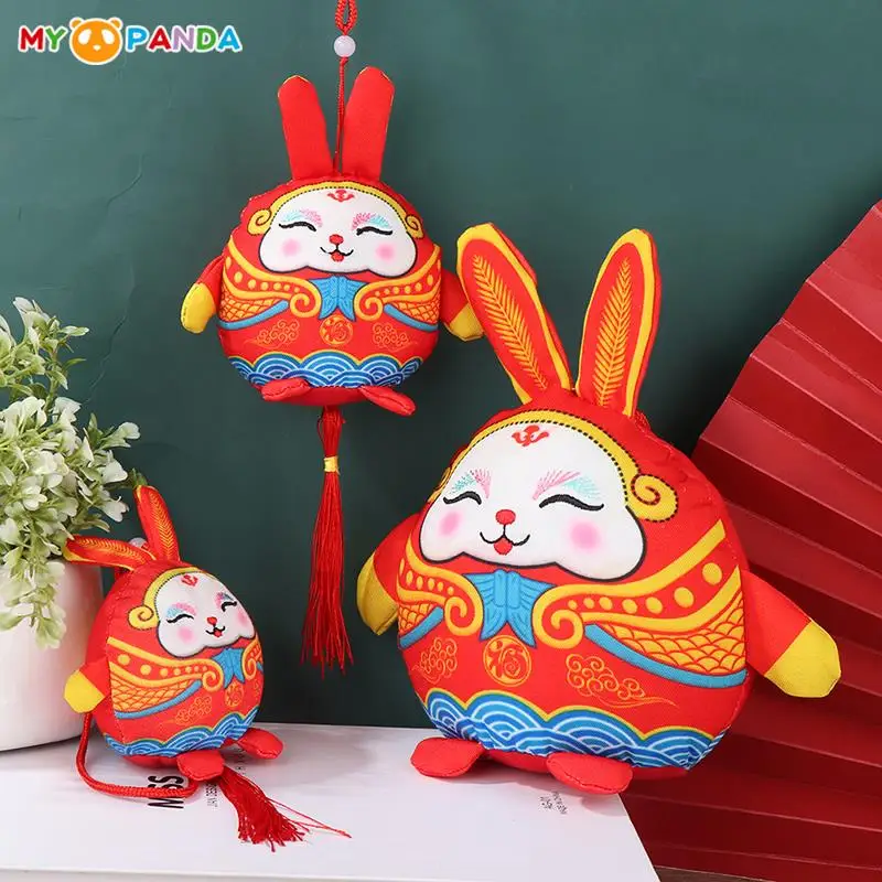 

2023 Chinese Zodiac Fortuna Floral Cloth Rabbit New Year Tang Suit Bunny Home Decor Stuffed Toy Ornament For Kids New Year Gift