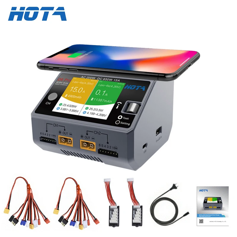 Умное зарядное устройство Hota D6 Dual/Pro, 200 Вт, постоянный ток, 650 Вт, 15 А, для Lipo, Liion, Nimh аккумуляторов, с беспроводной зарядкой Iphone, Samsung
