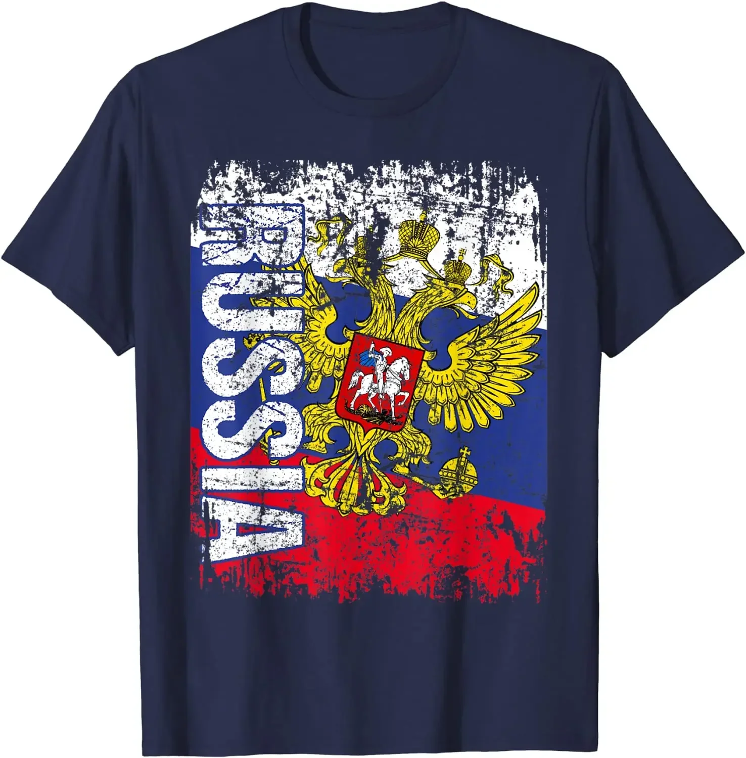 Потертая русская двуглавая футболка с флагом орла 100% хлопок круглым вырезом